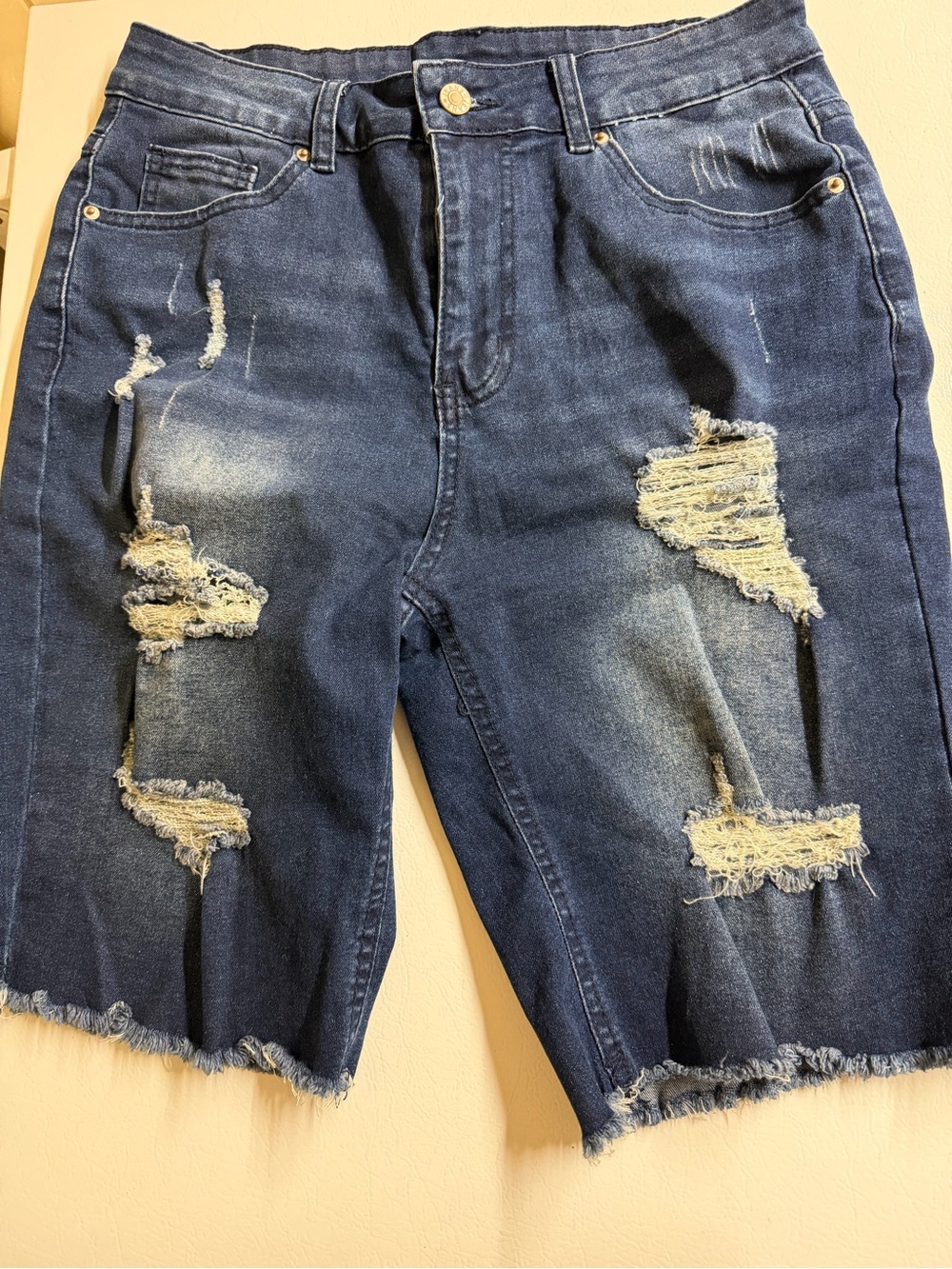 NWOT Distressed Dark Blue Denim Cutoff Shorts